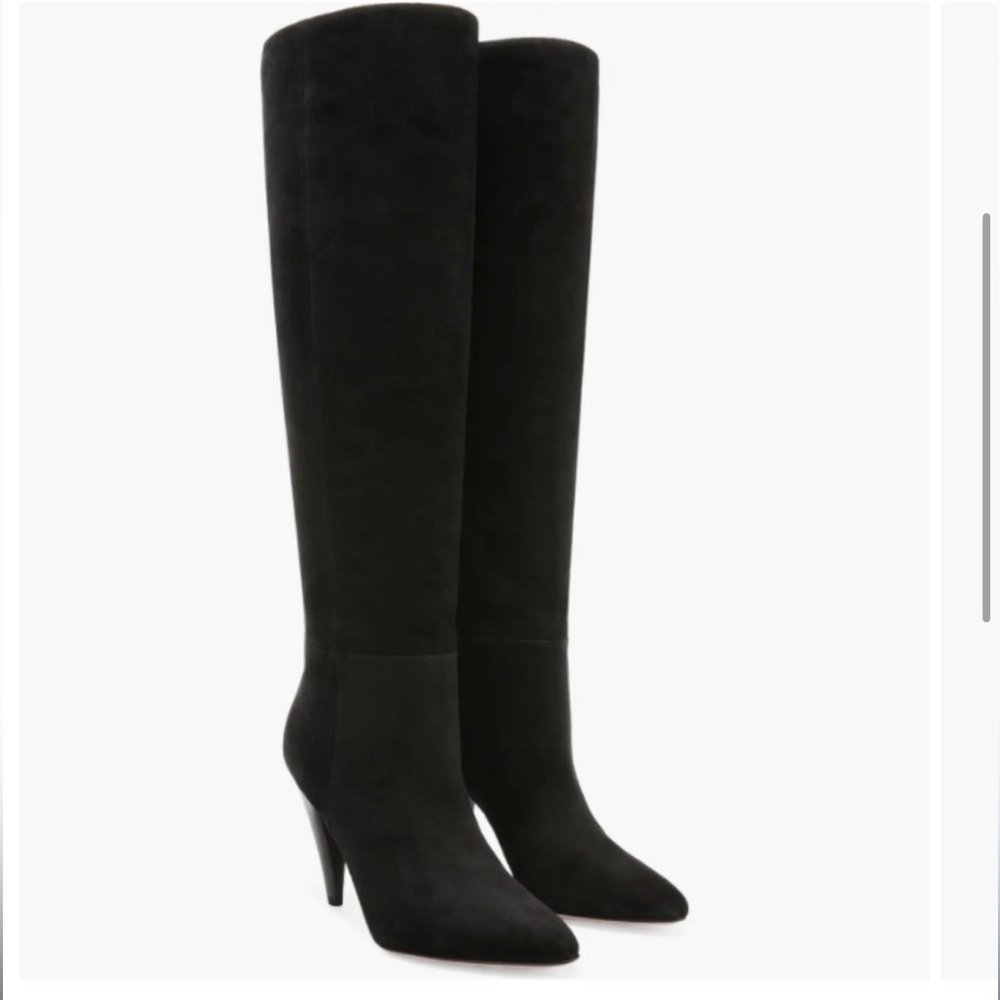Veronica Beard Black Suede Knee-High Heeled Boots